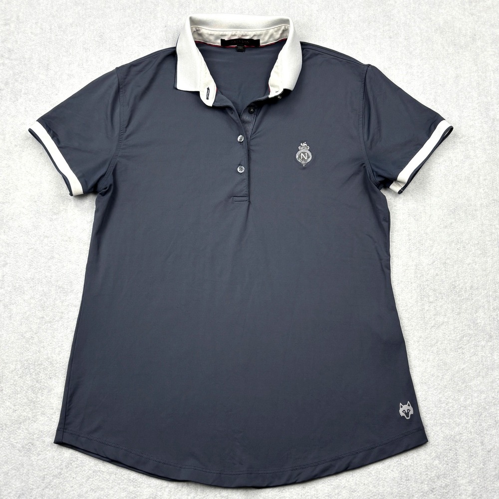 Greyson Womens Medium Blue Contrast Collar Short Sleeve Stretch Golf Polo Shirt